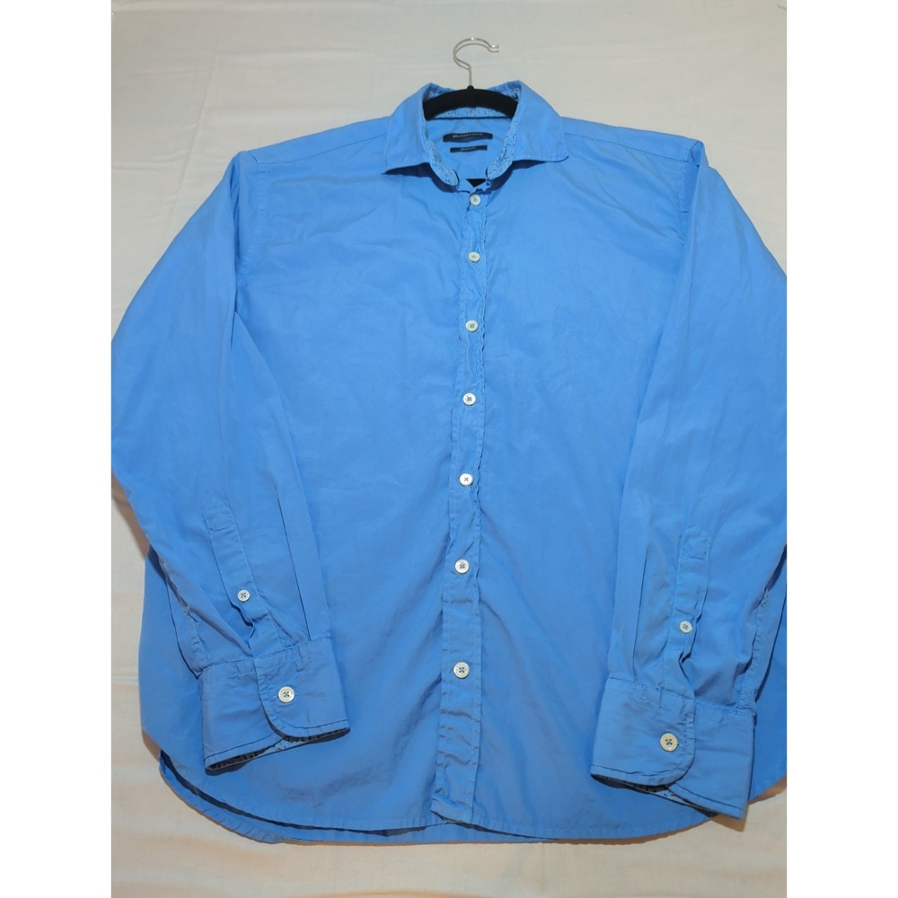Bugatchi Mens Large L Dress Shirt Blue Long Sleeve Shaped Fit Cotton Button Up